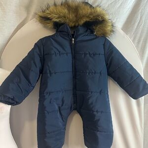 Navy Blue Toddler  Snowsuit with Faux Fur detachable Hood size 2T